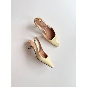 L'INTERVALLE Kowloon Light Yellow Patent Square Toe Slingback Heels, Size 36